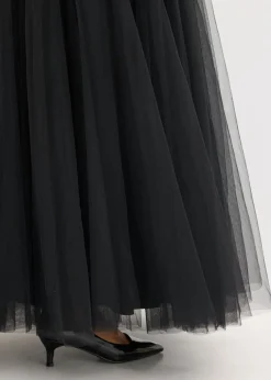 Vestido maxi de tul fino con bordado de lentejuelas