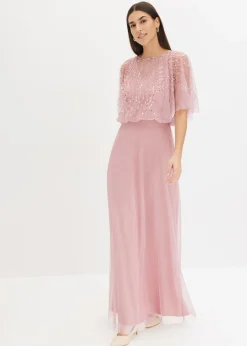 Vestido maxi de tul fino con bordado de lentejuelas