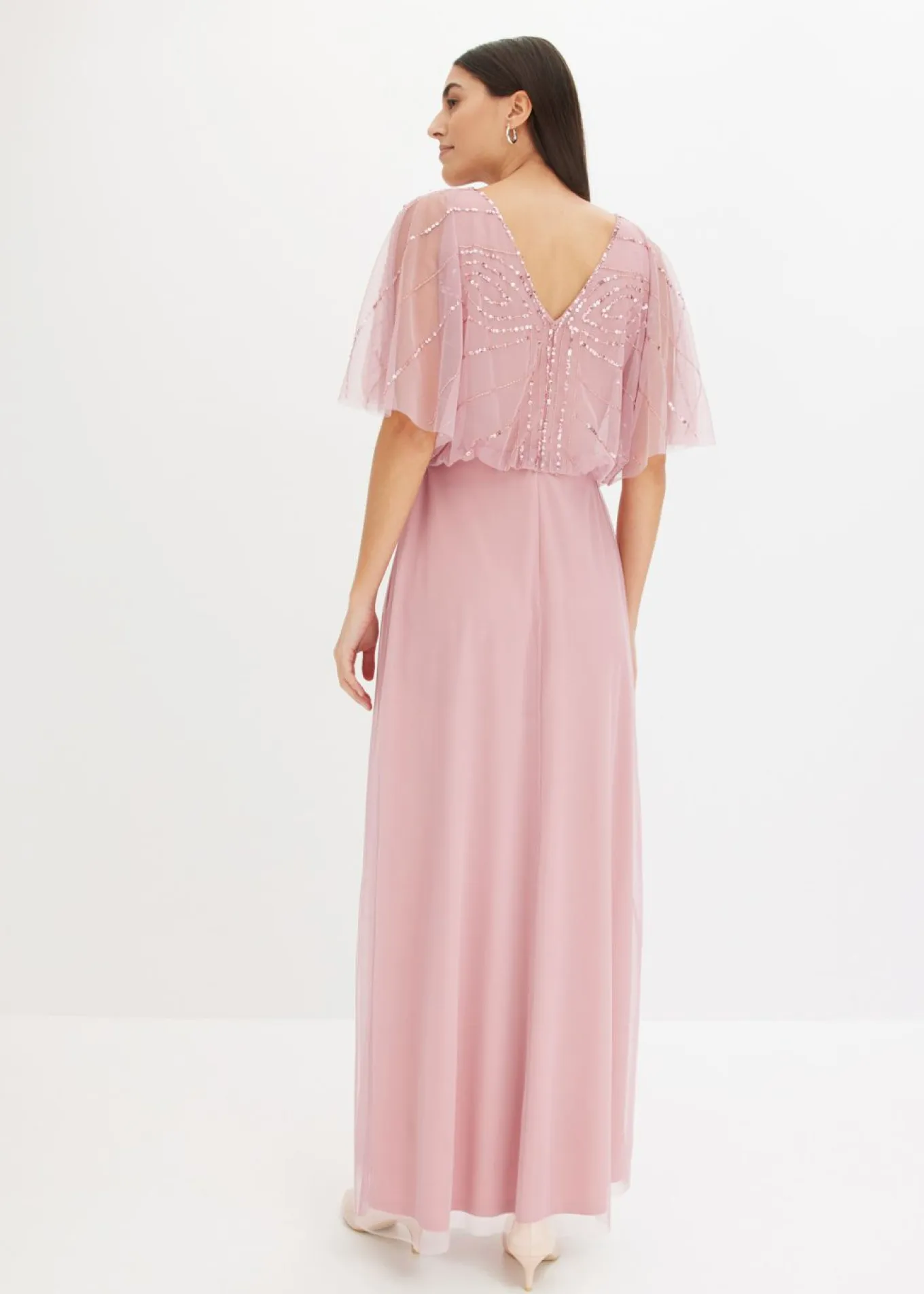 Vestido maxi de tul fino con bordado de lentejuelas