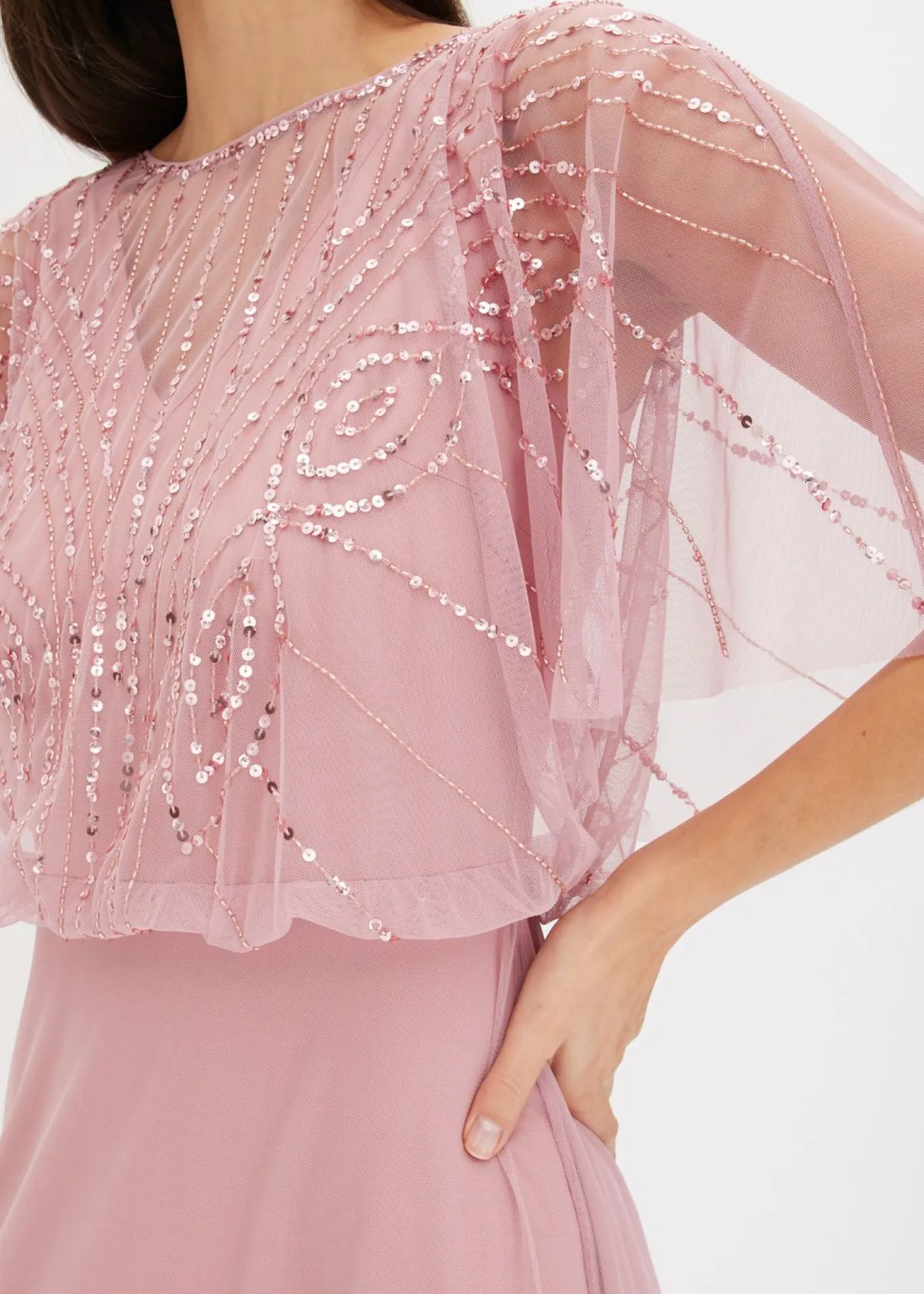 Vestido maxi de tul fino con bordado de lentejuelas