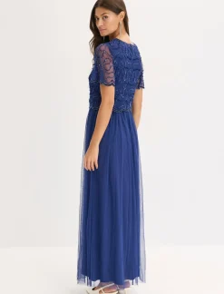 Vestido maxi de tul fino con bordado de lentejuelas