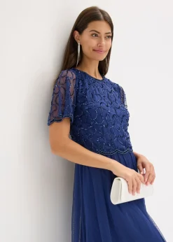Vestido maxi de tul fino con bordado de lentejuelas