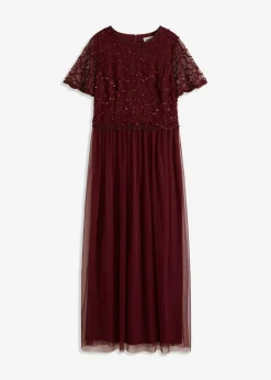 Vestido maxi de tul fino con bordado de lentejuelas