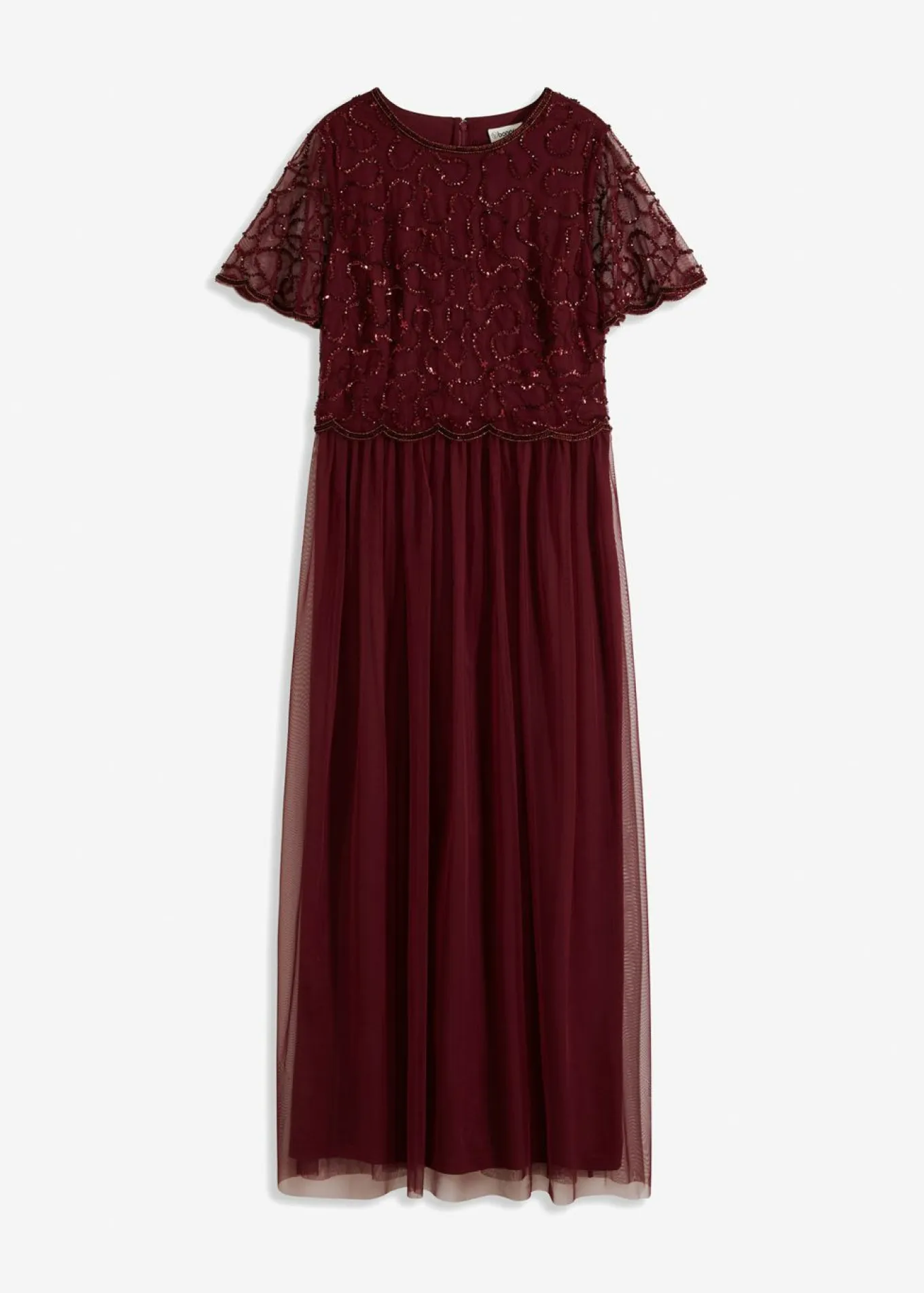Vestido maxi de tul fino con bordado de lentejuelas