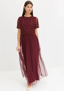 Vestido maxi de tul fino con bordado de lentejuelas
