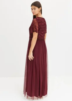 Vestido maxi de tul fino con bordado de lentejuelas