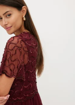 Vestido maxi de tul fino con bordado de lentejuelas