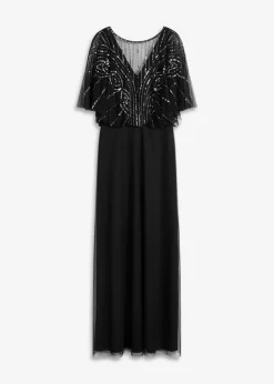 Vestido maxi de tul fino con bordado de lentejuelas
