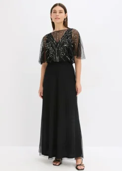 Vestido maxi de tul fino con bordado de lentejuelas