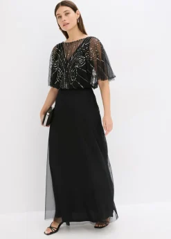 Vestido maxi de tul fino con bordado de lentejuelas