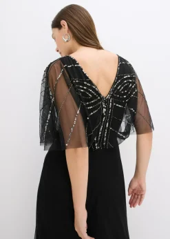 Vestido maxi de tul fino con bordado de lentejuelas