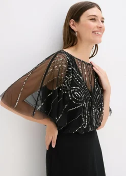 Vestido maxi de tul fino con bordado de lentejuelas