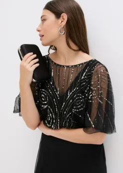 Vestido maxi de tul fino con bordado de lentejuelas