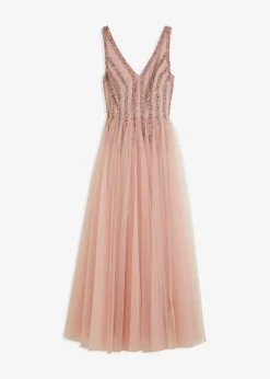 Vestido maxi de tul fino con bordado de lentejuelas