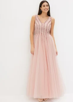 Vestido maxi de tul fino con bordado de lentejuelas