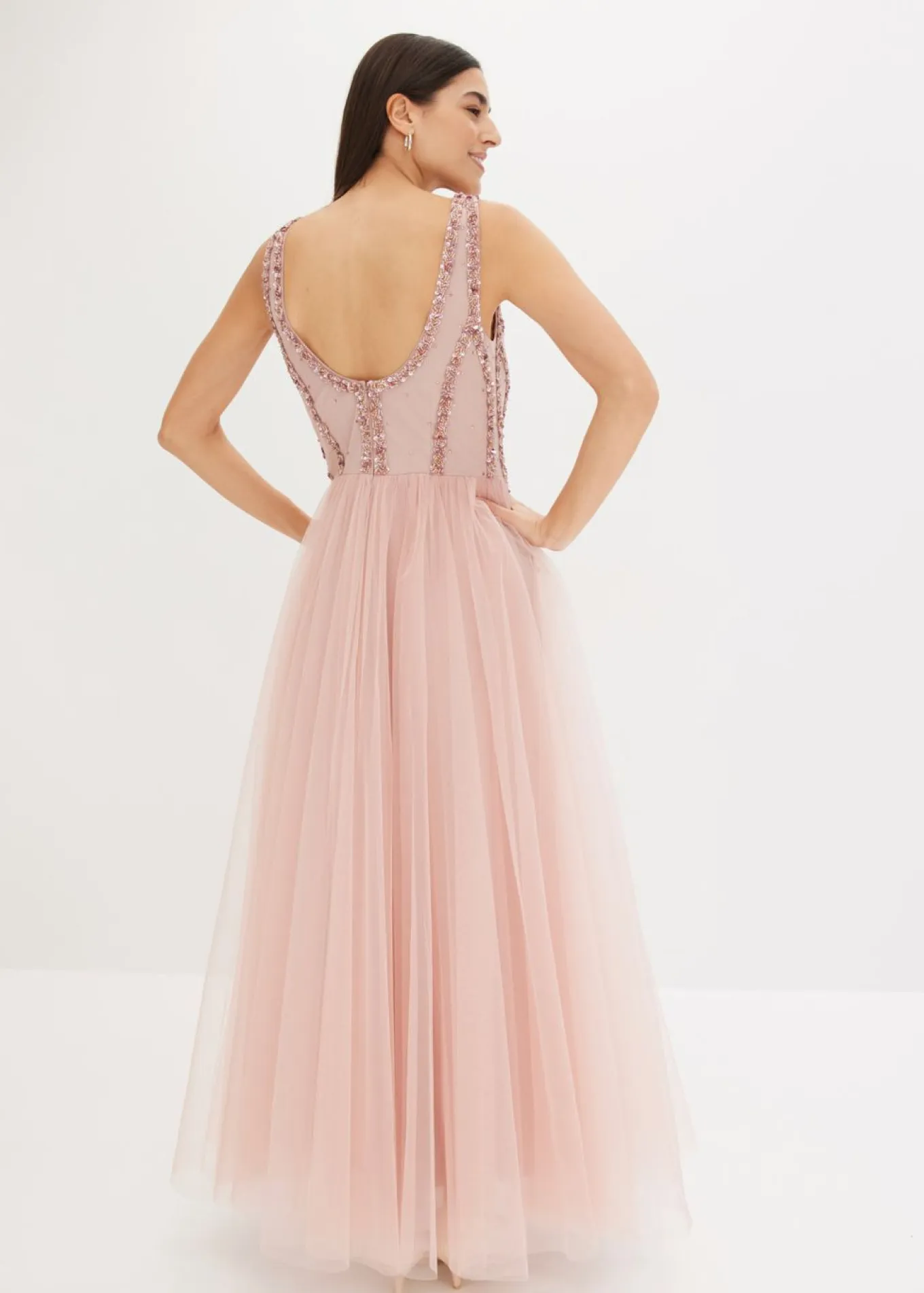 Vestido maxi de tul fino con bordado de lentejuelas