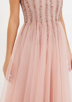 Vestido maxi de tul fino con bordado de lentejuelas