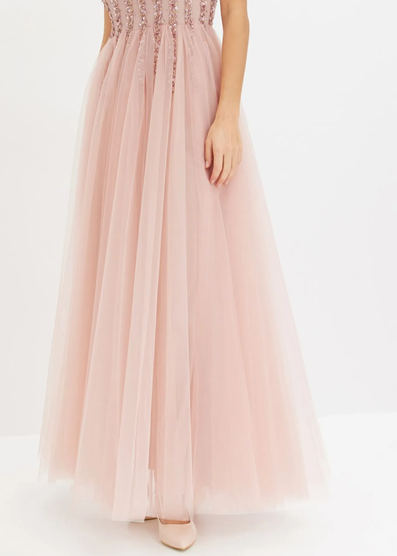 Vestido maxi de tul fino con bordado de lentejuelas