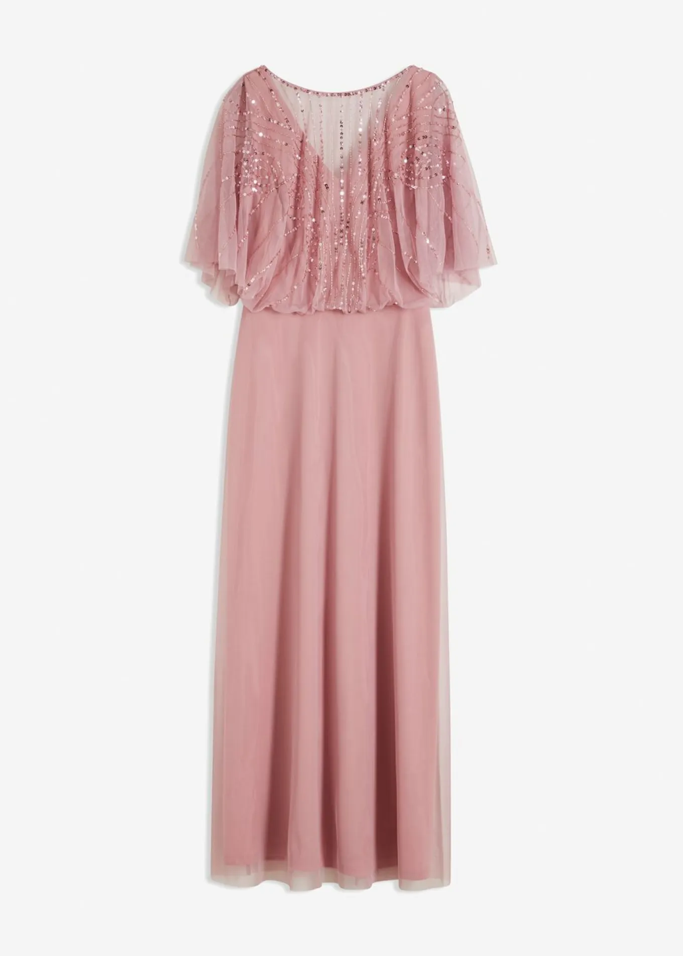 Vestido maxi de tul fino con bordado de lentejuelas