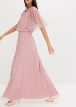 Vestido maxi de tul fino con bordado de lentejuelas
