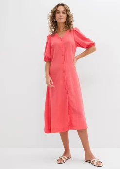 Vestido midi acampanado con mangas abullonadas