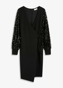 Vestido midi con bordado de lentejuelas en las mangas