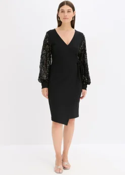 Vestido midi con bordado de lentejuelas en las mangas