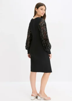 Vestido midi con bordado de lentejuelas en las mangas