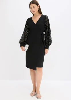 Vestido midi con bordado de lentejuelas en las mangas