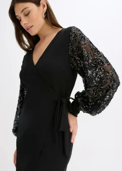 Vestido midi con bordado de lentejuelas en las mangas