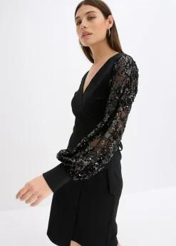 Vestido midi con bordado de lentejuelas en las mangas