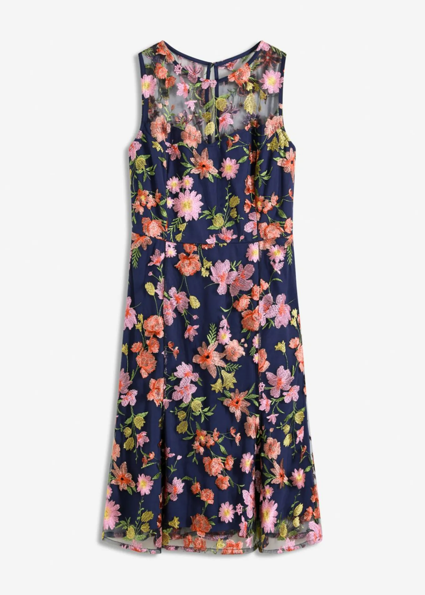 Vestido midi con bordado floral