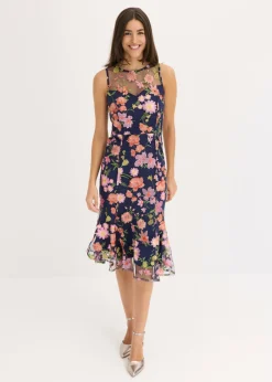 Vestido midi con bordado floral