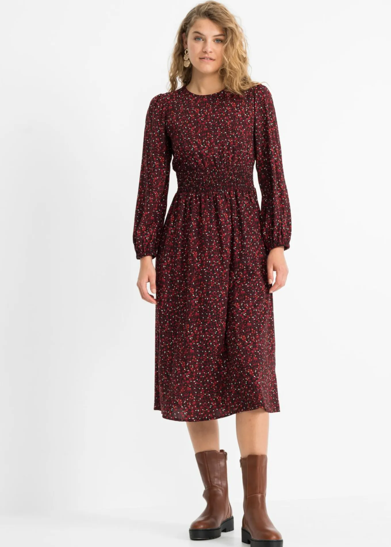 Vestido midi con estampado de flores