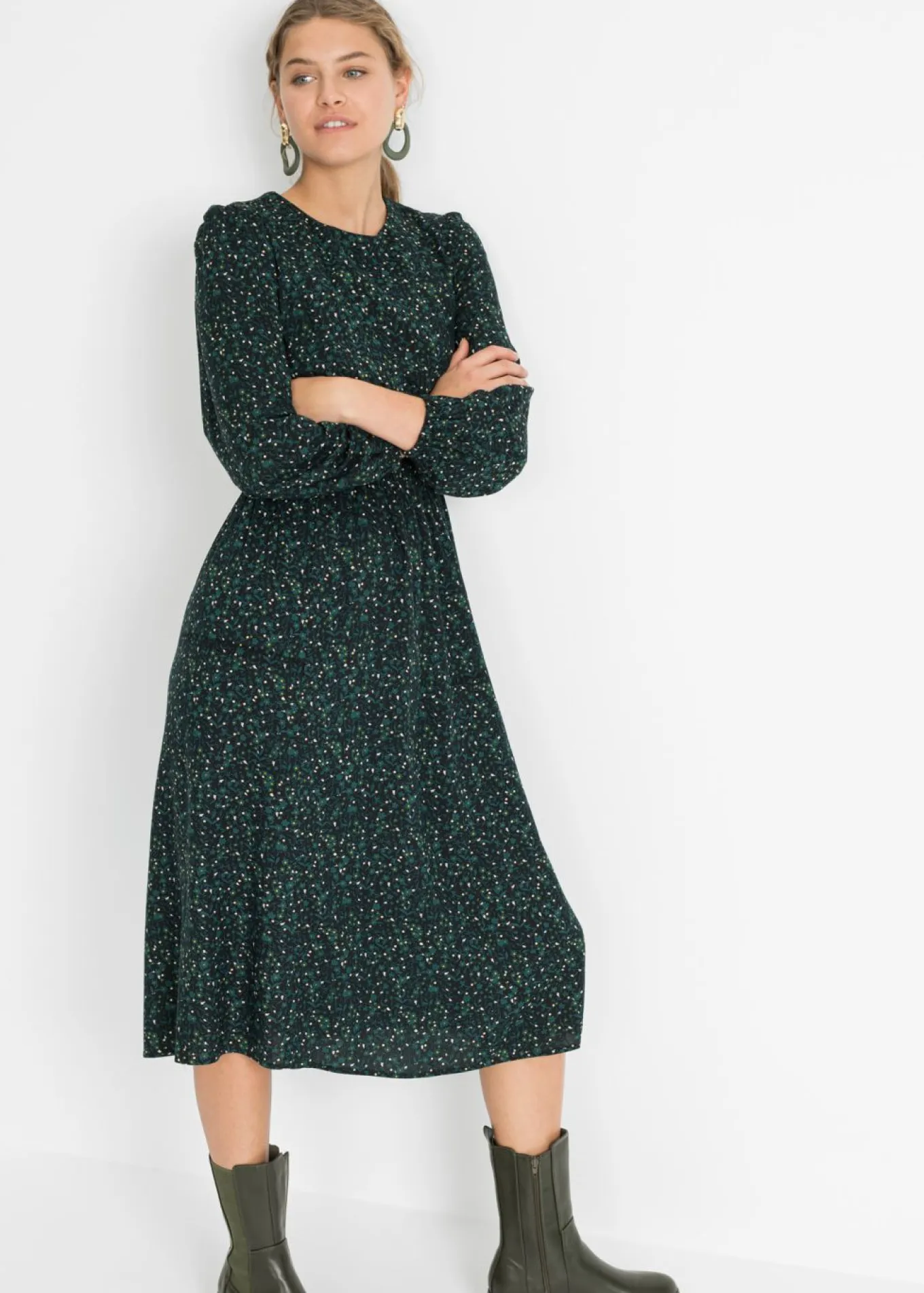 Vestido midi con estampado de flores