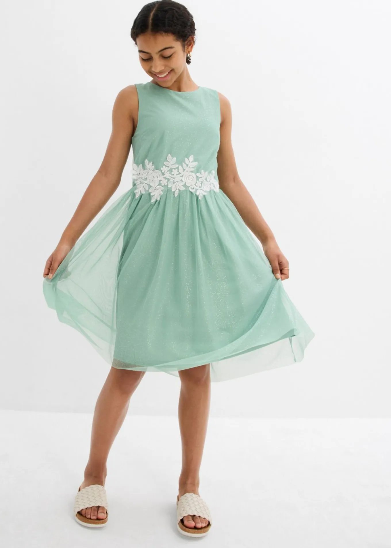 Vestido midi con ribete de encaje