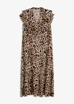 Vestido midi de crepé estructurado con volantes