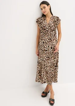Vestido midi de crepé estructurado con volantes