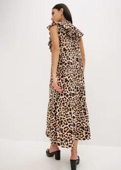 Vestido midi de crepé estructurado con volantes