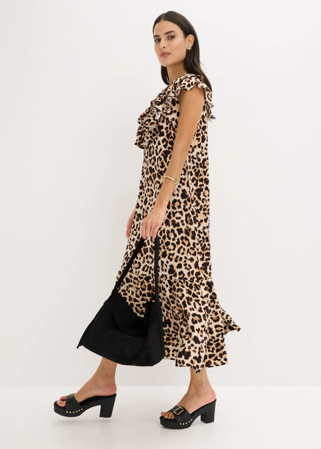 Vestido midi de crepé estructurado con volantes