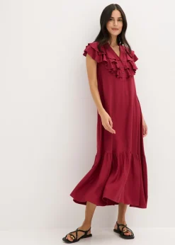 Vestido midi de crepé estructurado con volantes