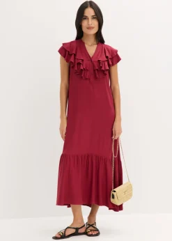 Vestido midi de crepé estructurado con volantes