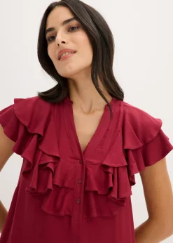 Vestido midi de crepé estructurado con volantes