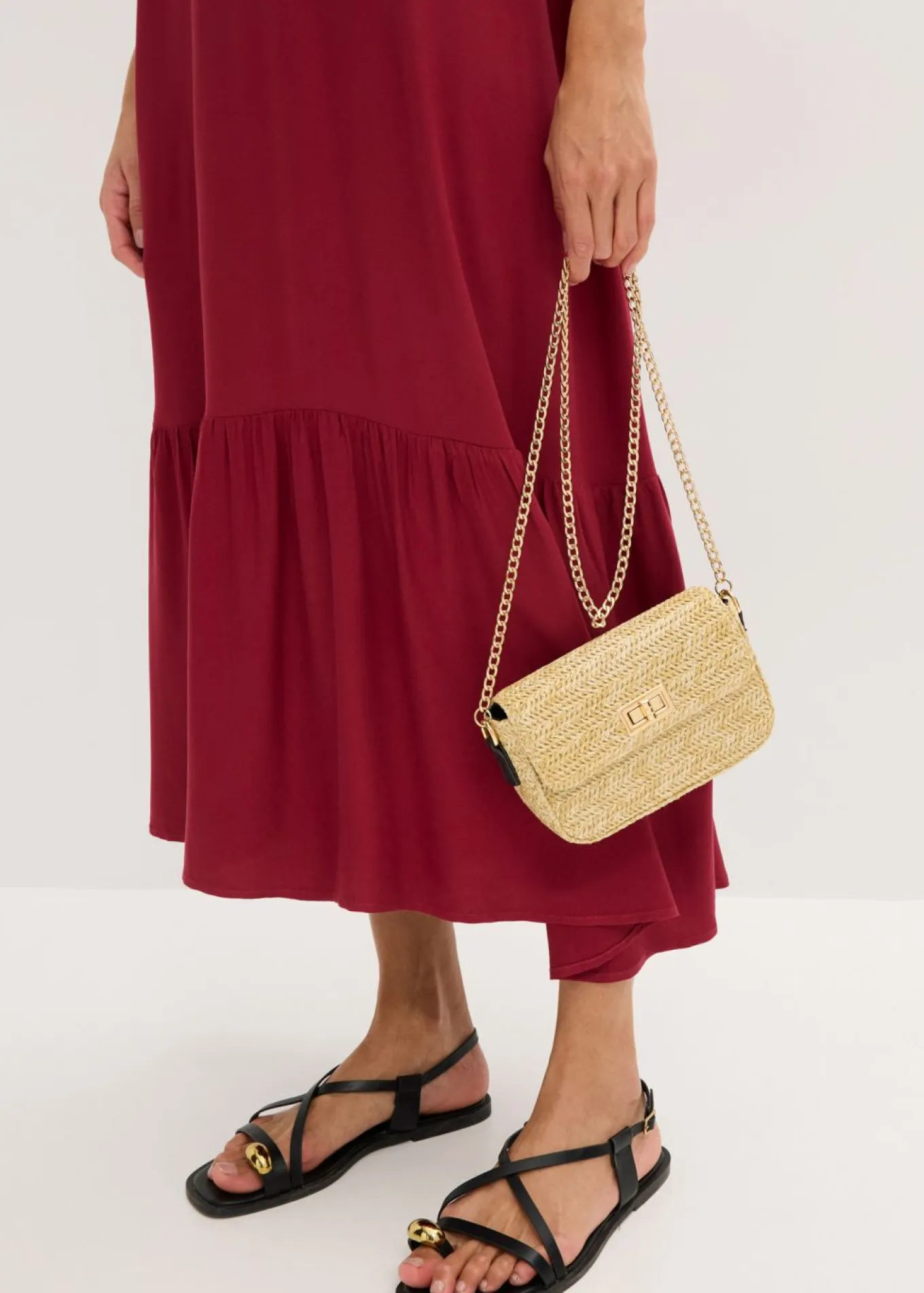 Vestido midi de crepé estructurado con volantes
