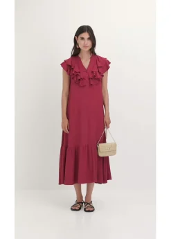 Vestido midi de crepé estructurado con volantes