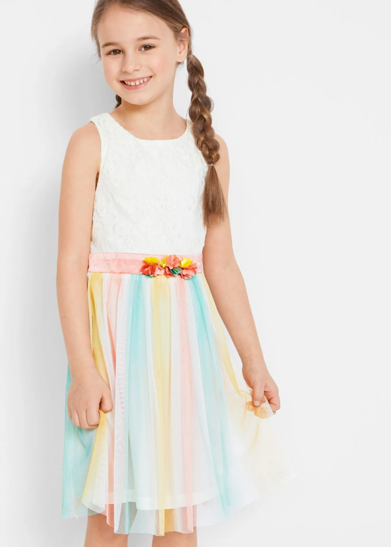 Vestido midi de encaje delicado y tul