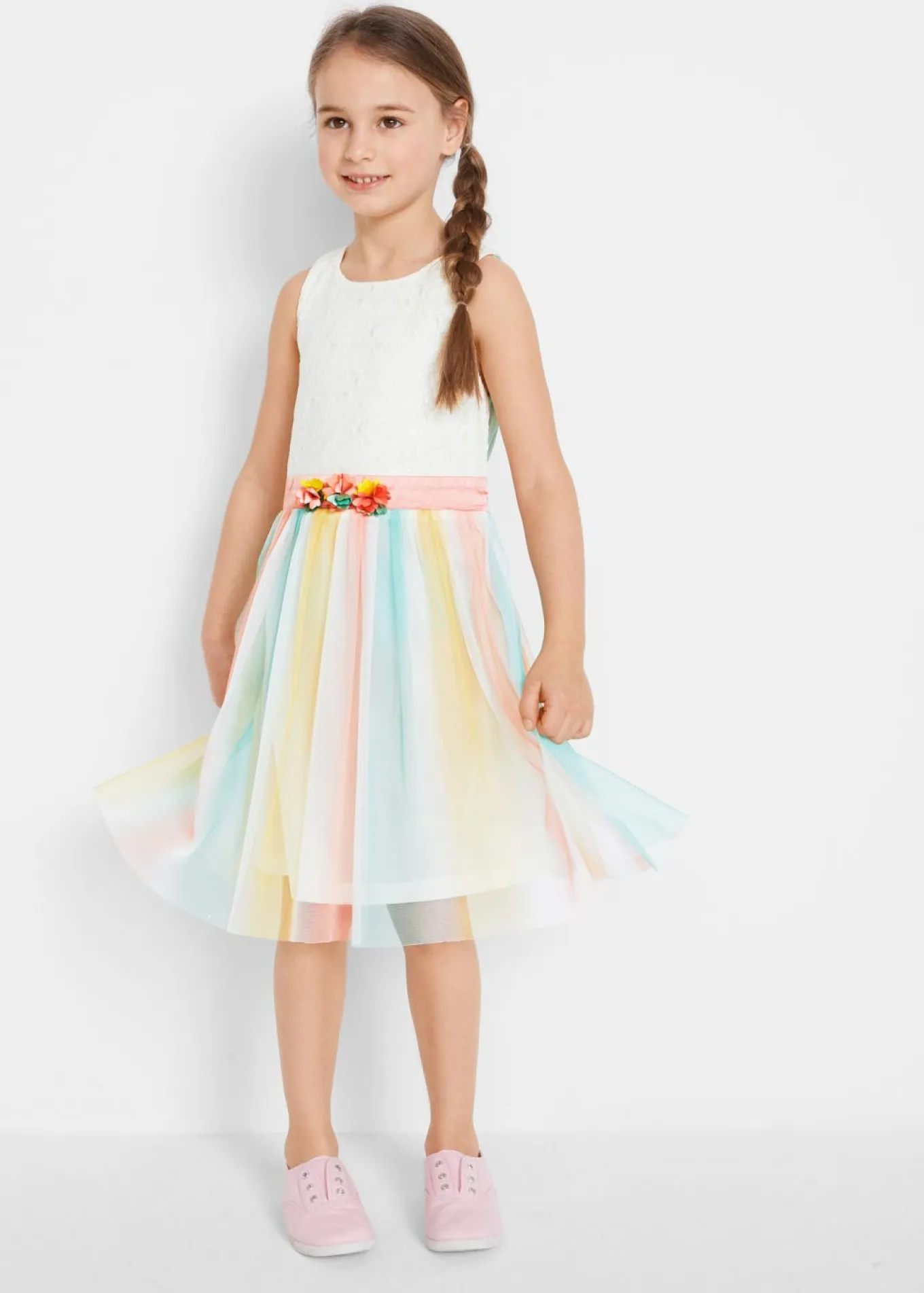 Vestido midi de encaje delicado y tul