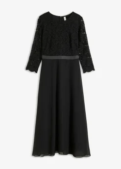 Vestido midi de gasa fina con parte superior de encaje