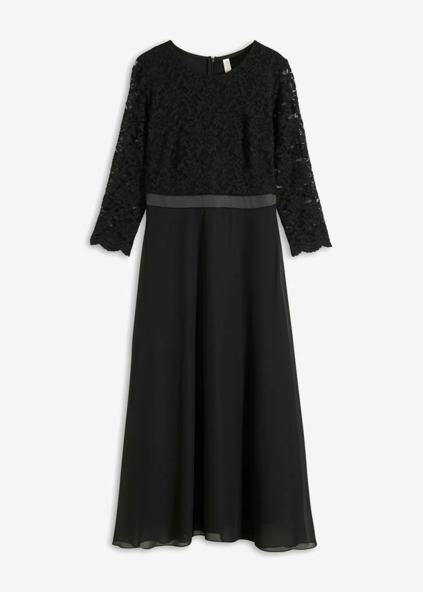 Vestido midi de gasa fina con parte superior de encaje