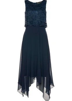 Vestido midi de gasa fina con encaje
